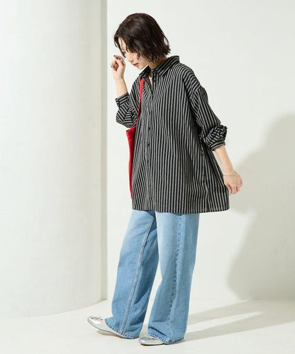 ストライプバックレースアップシャツ【限定展開】