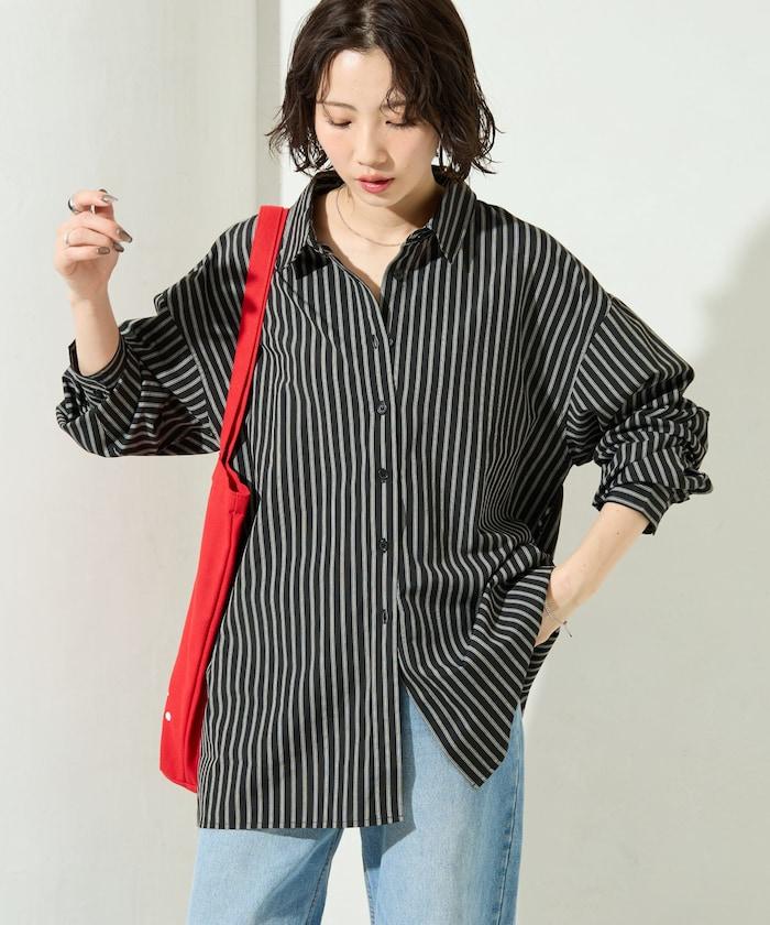 ストライプバックレースアップシャツ【限定展開】