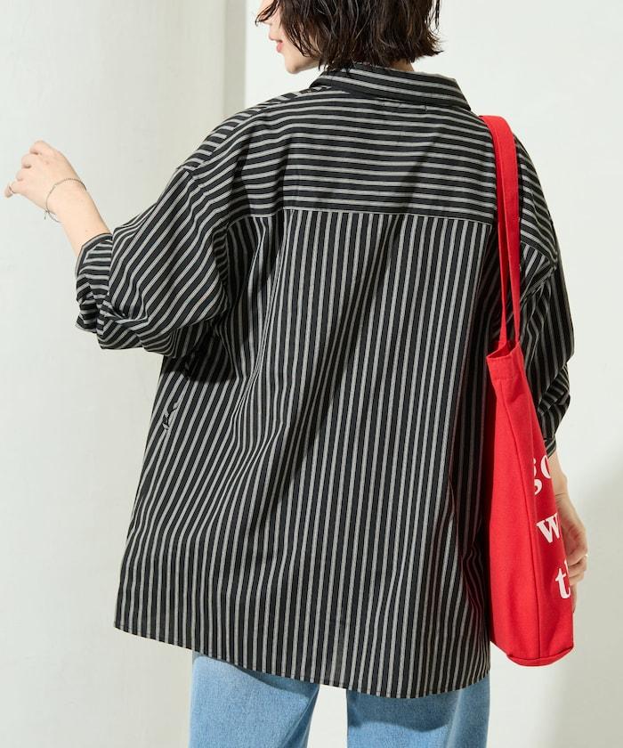 ストライプバックレースアップシャツ【限定展開】