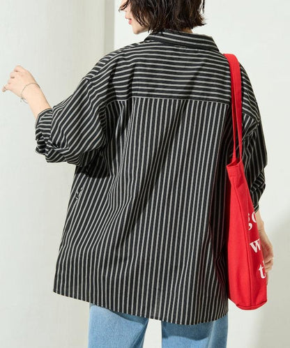 ストライプバックレースアップシャツ【限定展開】