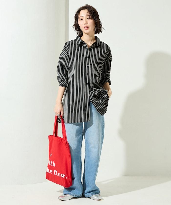 ストライプバックレースアップシャツ【限定展開】