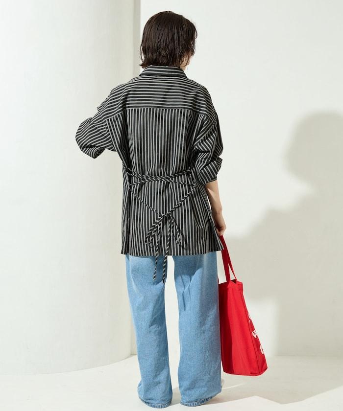 ストライプバックレースアップシャツ【限定展開】