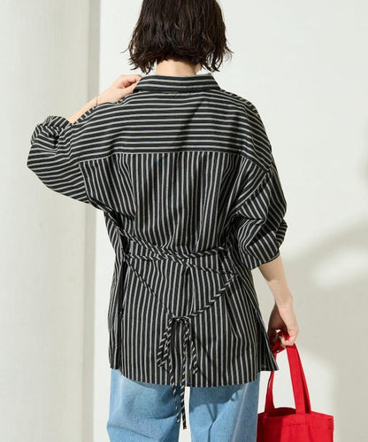 ストライプバックレースアップシャツ【限定展開】