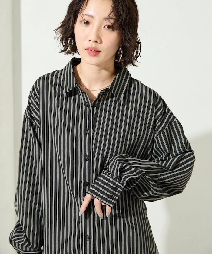 ストライプバックレースアップシャツ【限定展開】