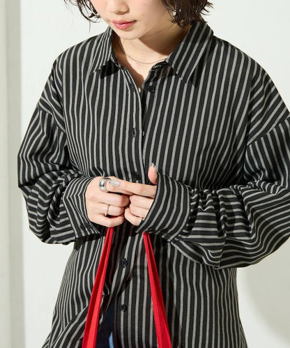 ストライプバックレースアップシャツ【限定展開】