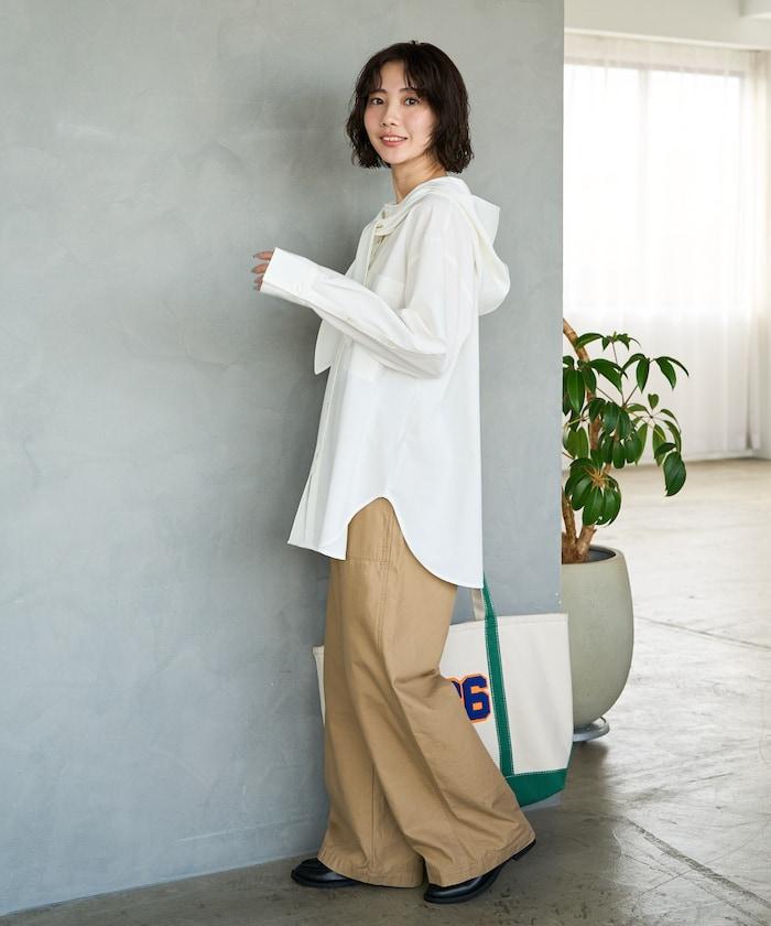 タイ付きフーディービッグシャツ【限定展開】