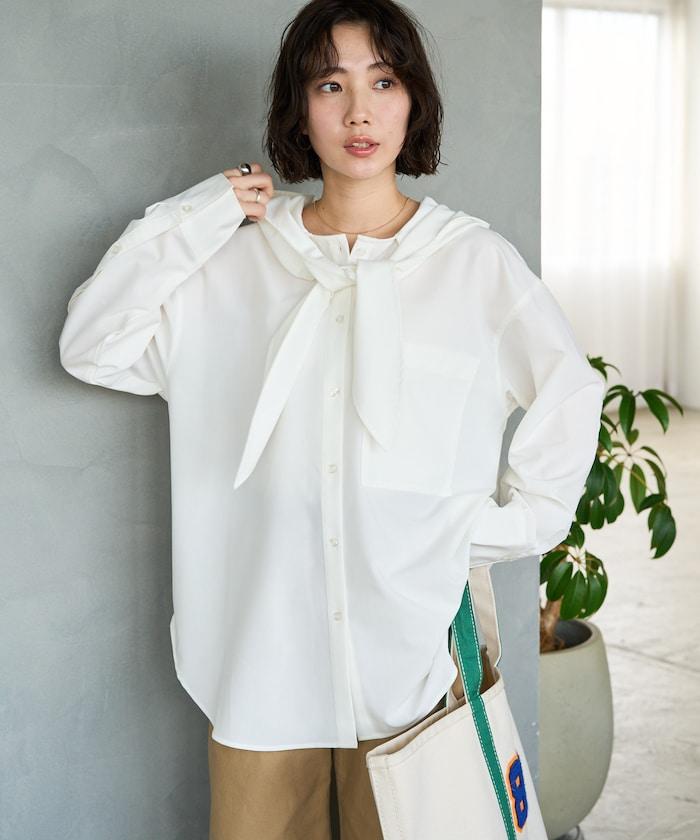 タイ付きフーディービッグシャツ【限定展開】