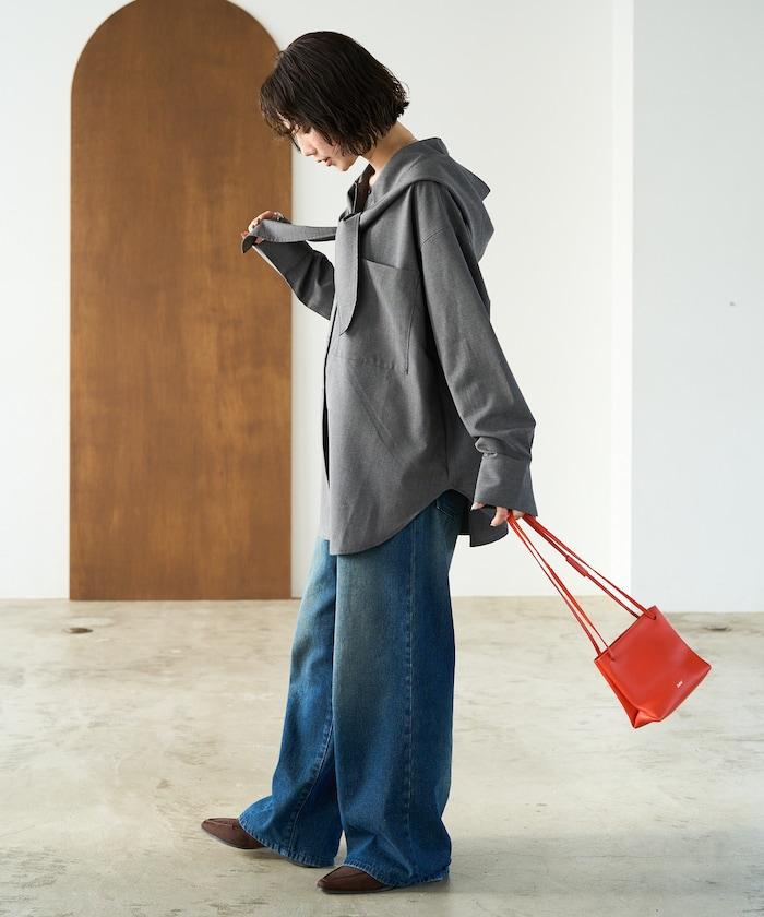 タイ付きフーディービッグシャツ【限定展開】