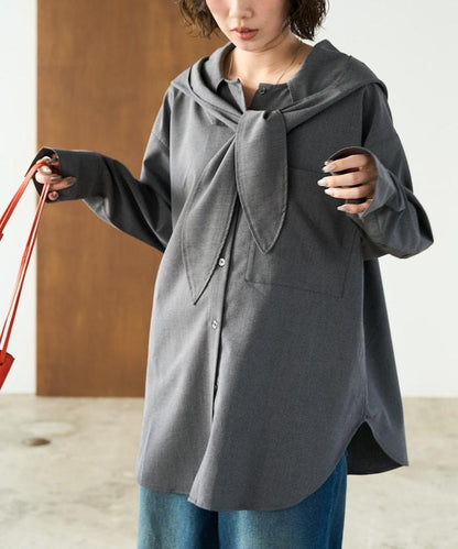 タイ付きフーディービッグシャツ【限定展開】