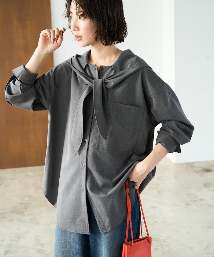 タイ付きフーディービッグシャツ【限定展開】