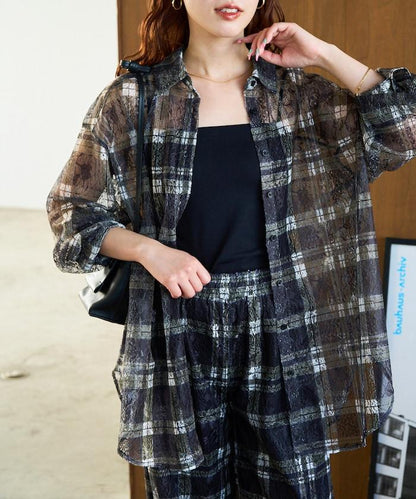 レースチェックプリントオーバーシャツ(セットアップ対応)【限定展開】