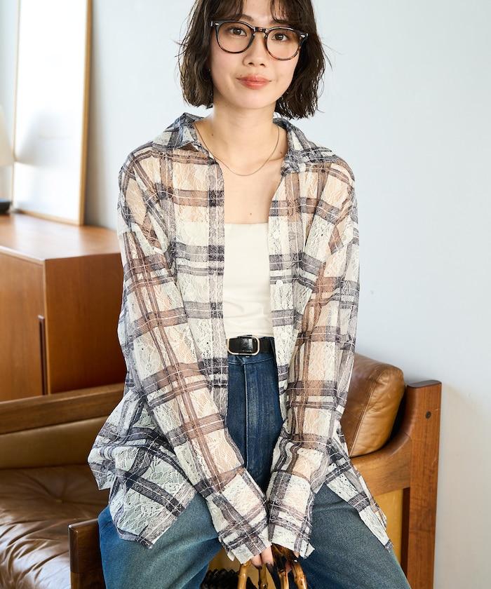 レースチェックプリントオーバーシャツ(セットアップ対応)【限定展開】