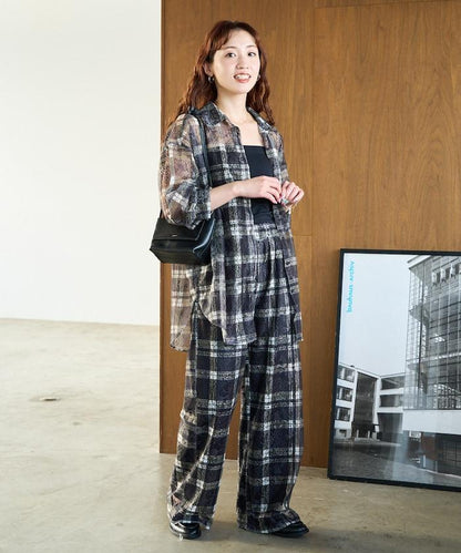 レースチェックプリントオーバーシャツ(セットアップ対応)【限定展開】