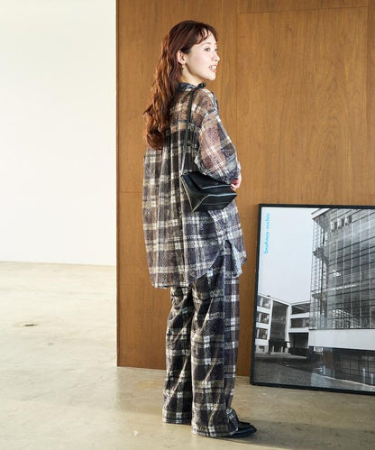 レースチェックプリントオーバーシャツ(セットアップ対応)【限定展開】