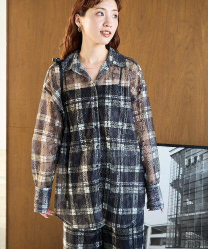 レースチェックプリントオーバーシャツ(セットアップ対応)【限定展開】