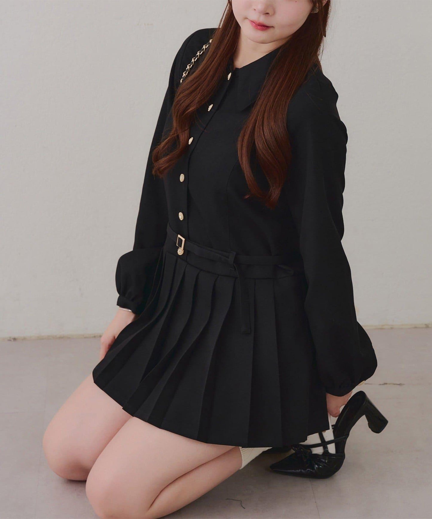 腰帶設計 襯衫風 迷你連衣裙