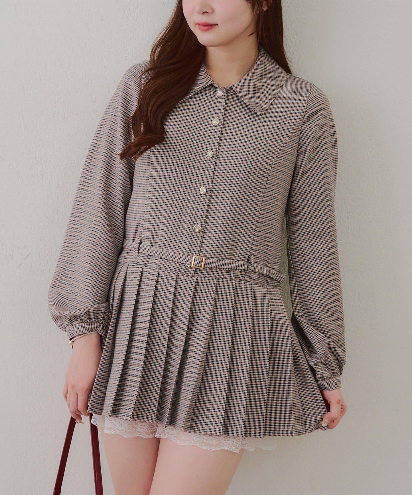 腰帶設計 襯衫風 迷你連衣裙