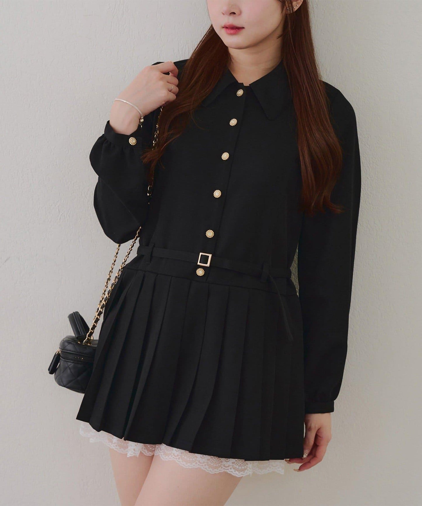 腰帶設計 襯衫風 迷你連衣裙