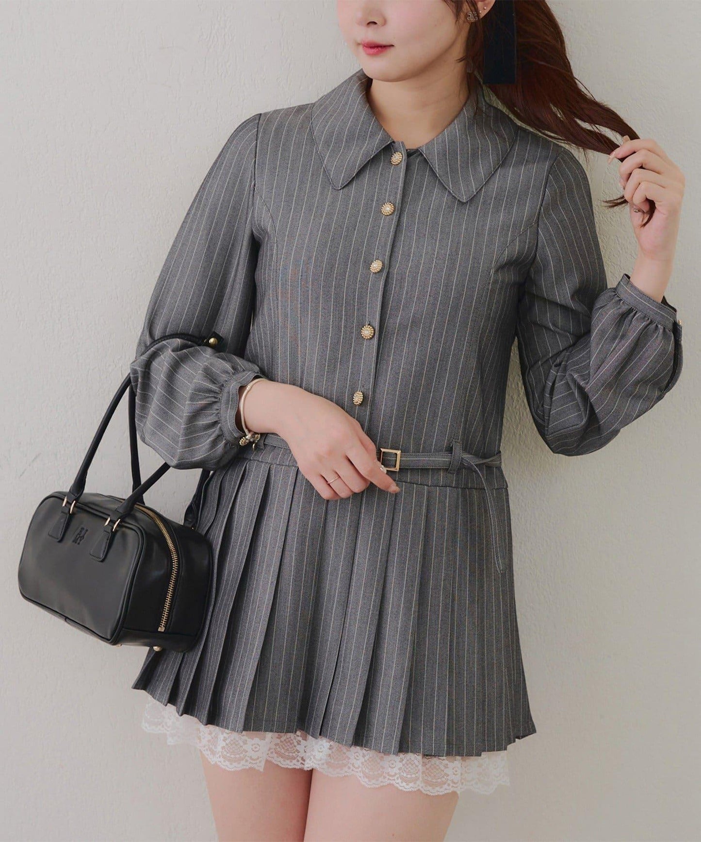 腰帶設計 襯衫風 迷你連衣裙