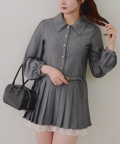 腰帶設計 襯衫風 迷你連衣裙
