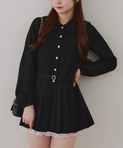 腰帶設計 襯衫風 迷你連衣裙