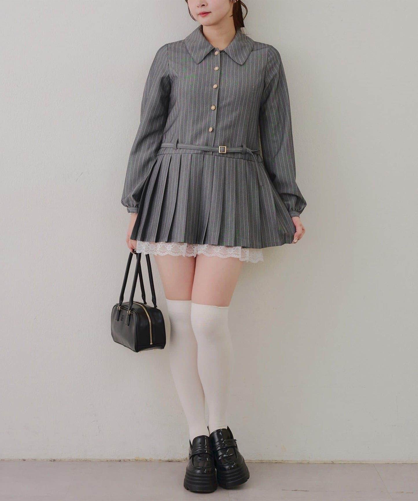 腰帶設計 襯衫風 迷你連衣裙