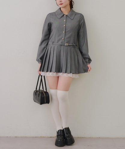 腰帶設計 襯衫風 迷你連衣裙