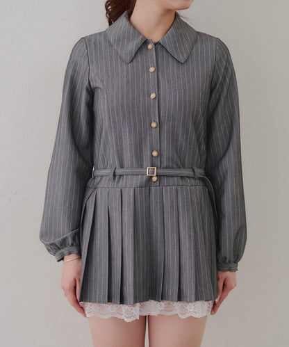 腰帶設計 襯衫風 迷你連衣裙