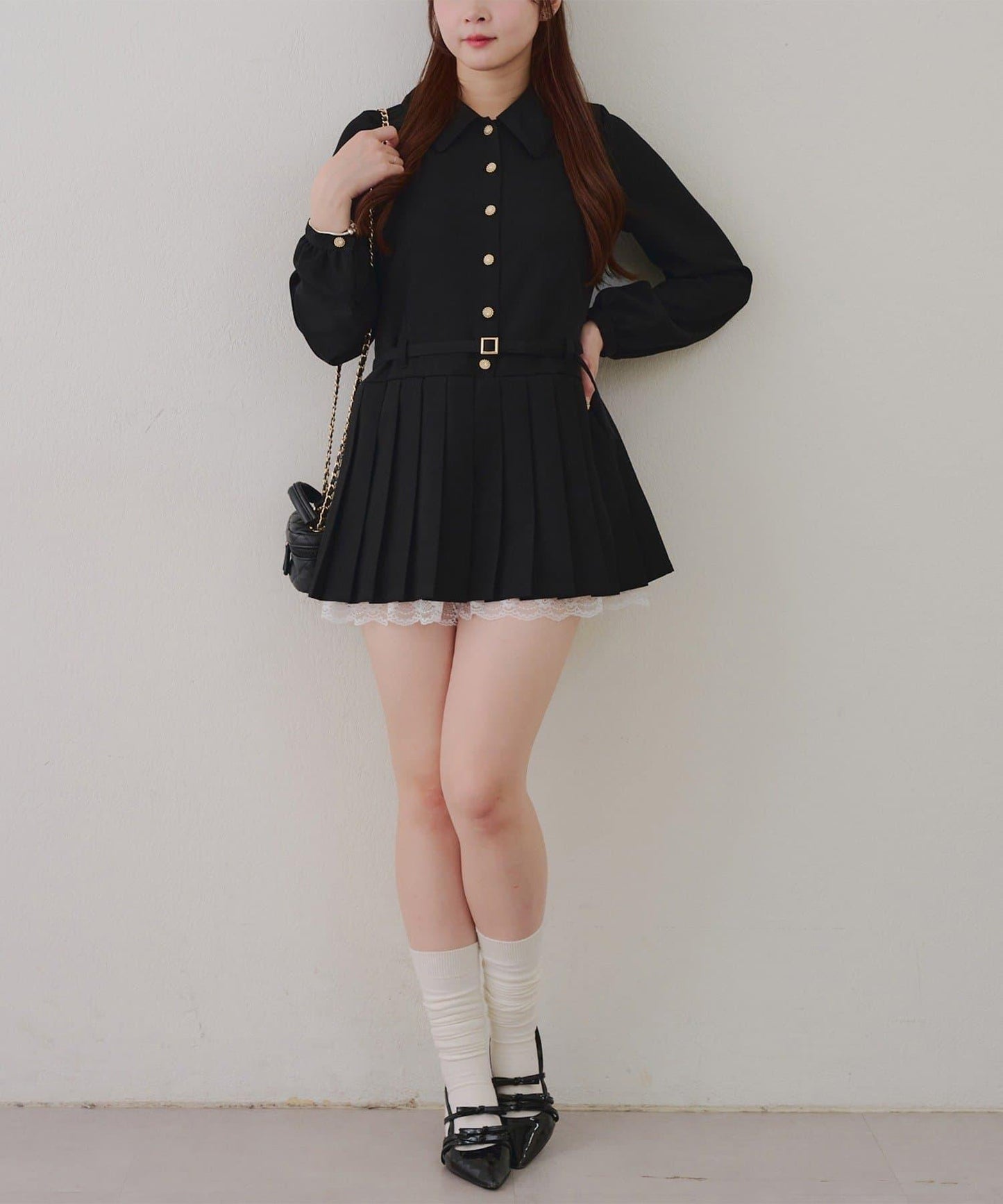 腰帶設計 襯衫風 迷你連衣裙