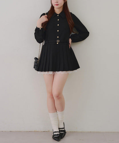 腰帶設計 襯衫風 迷你連衣裙