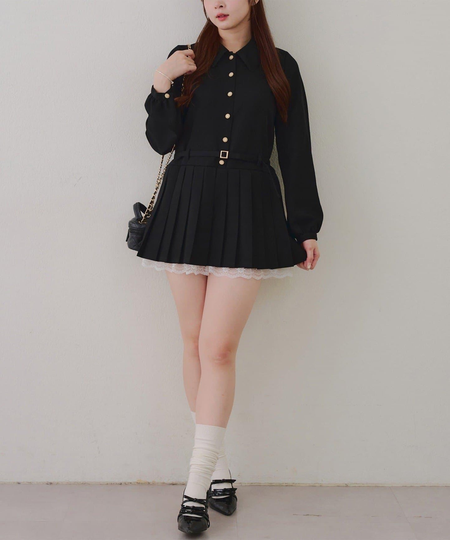 腰帶設計 襯衫風 迷你連衣裙