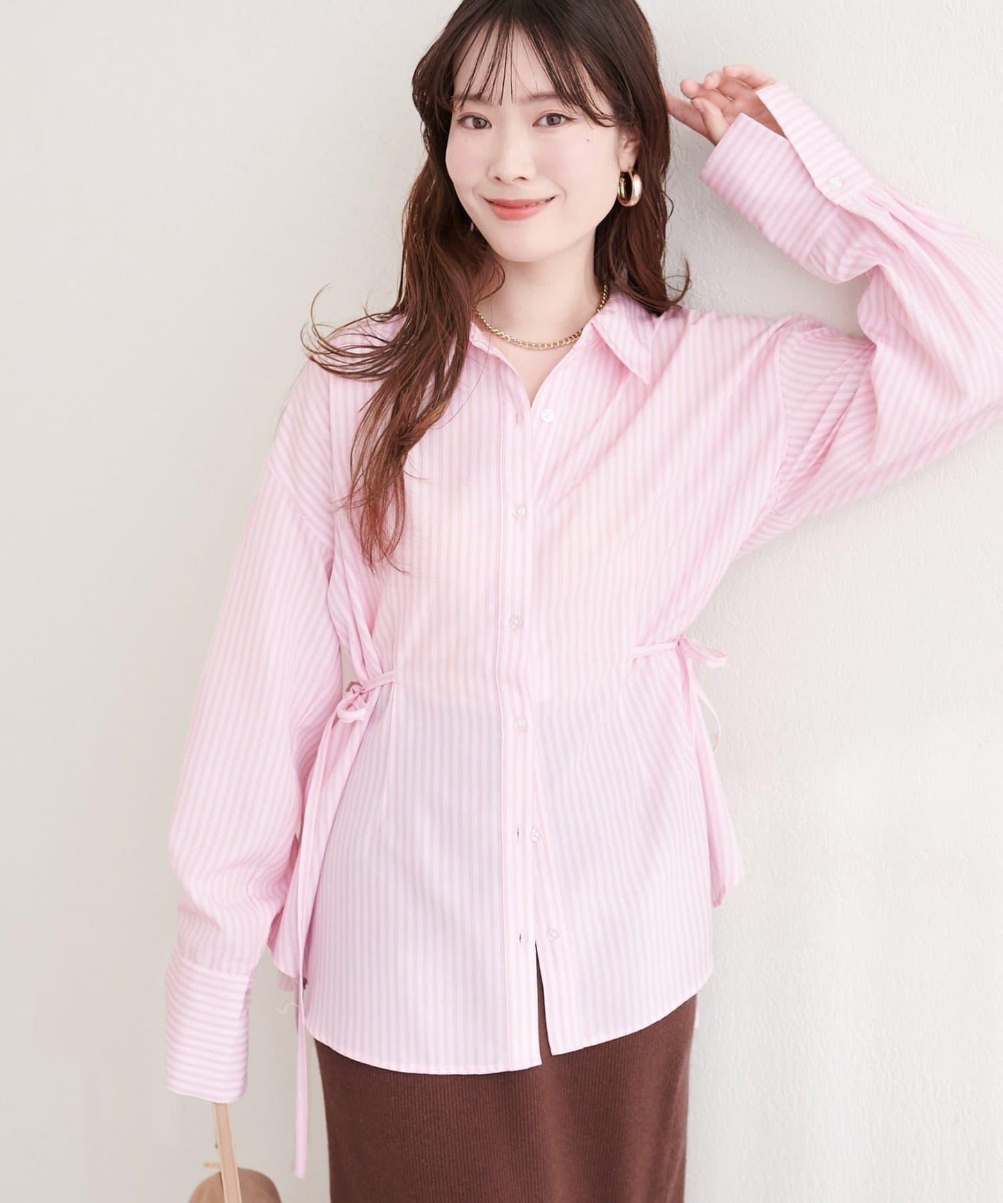 サイドリボンストライプシャツ