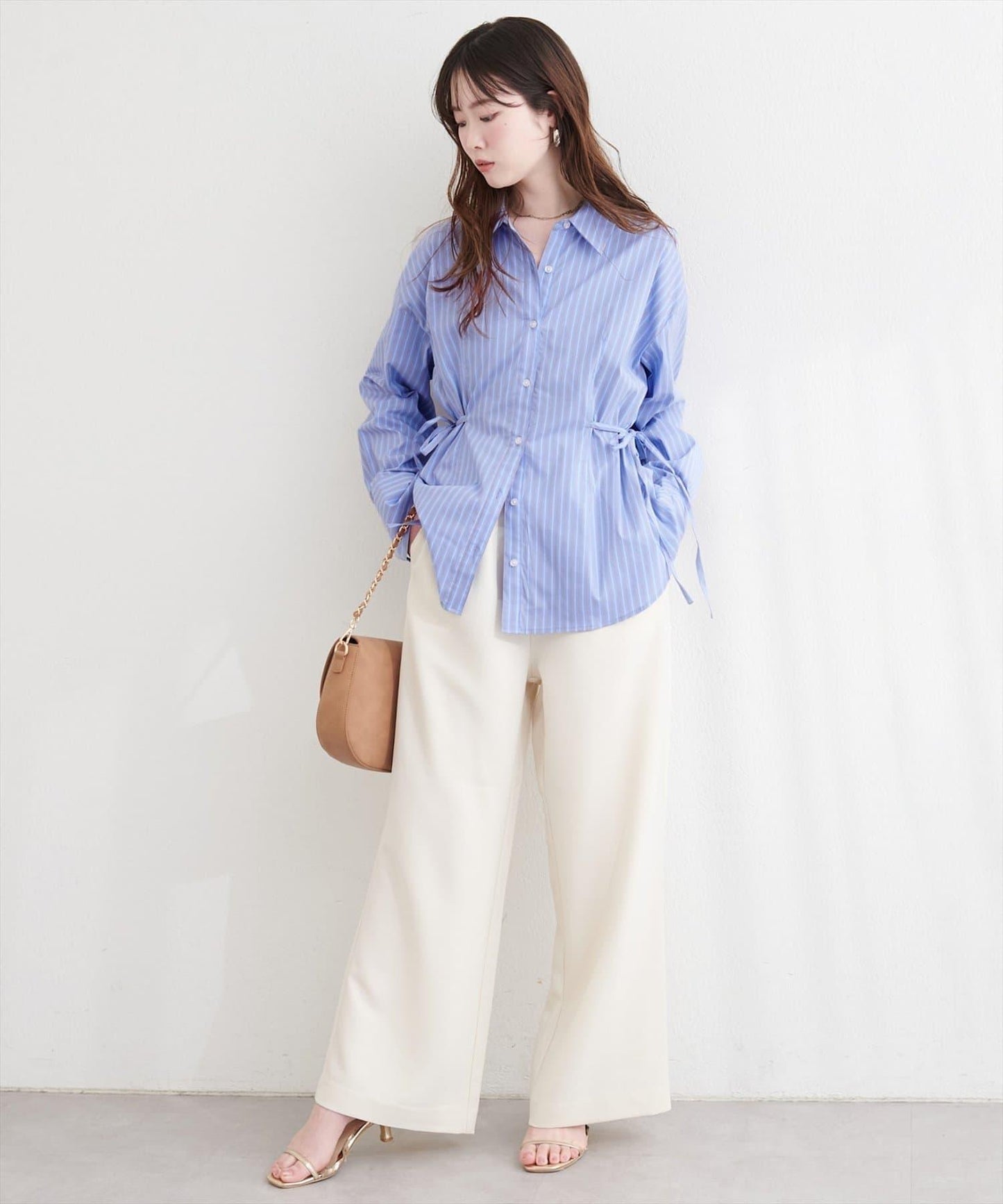 サイドリボンストライプシャツ
