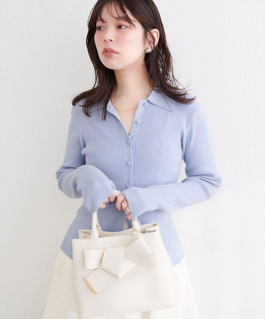 くるみ釦リブニット