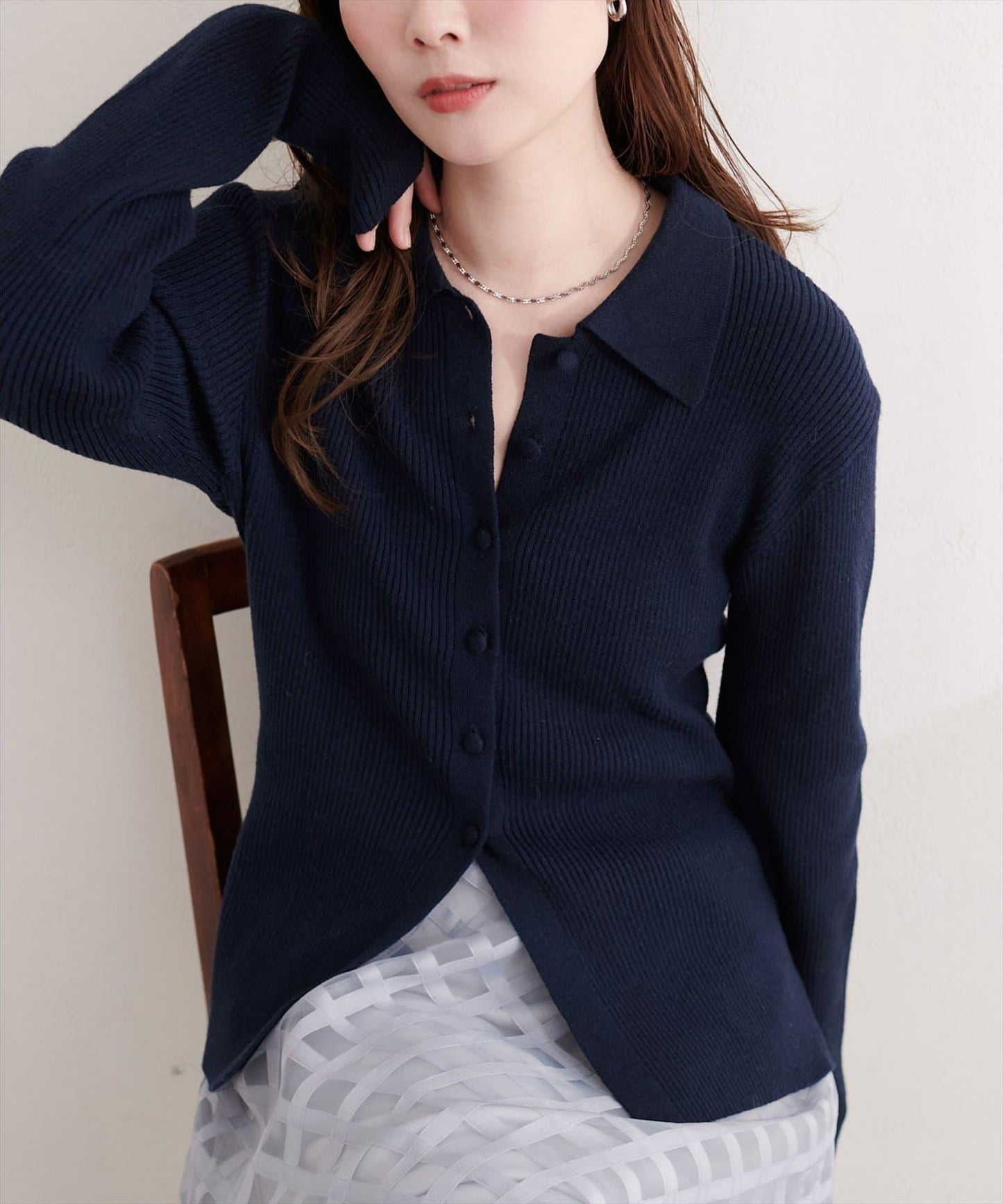 くるみ釦リブニット