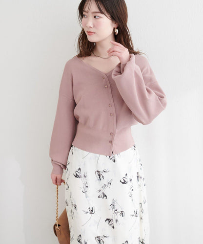 アシメデザイン釦カーデ