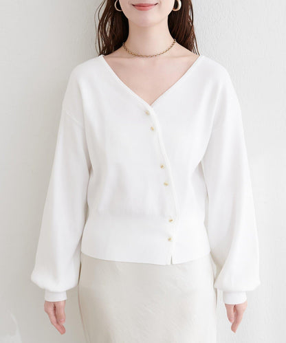 アシメデザイン釦カーデ