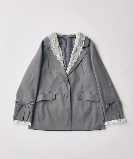 寬鬆蕾絲領西裝外套