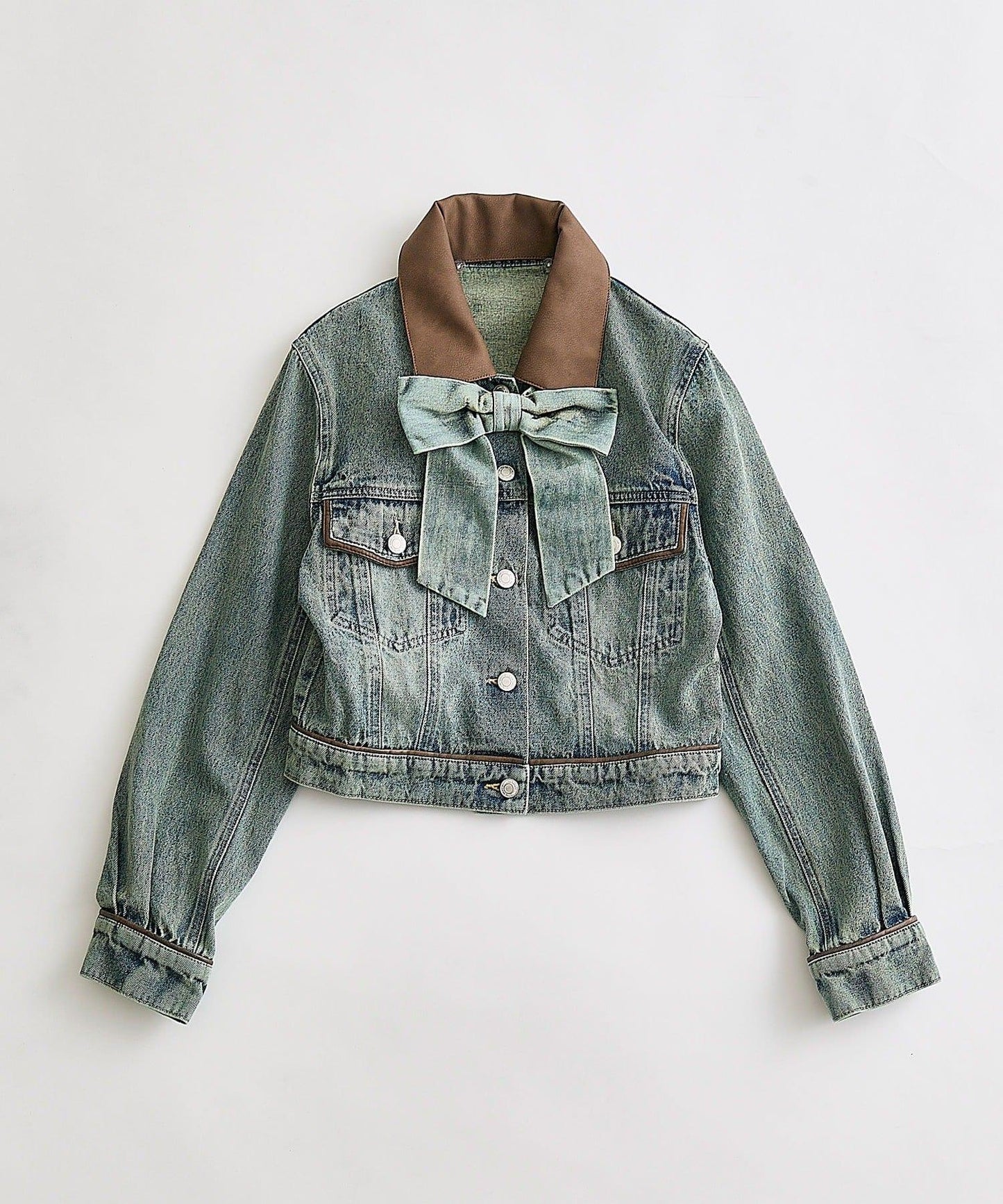 合成皮領牛仔夾克