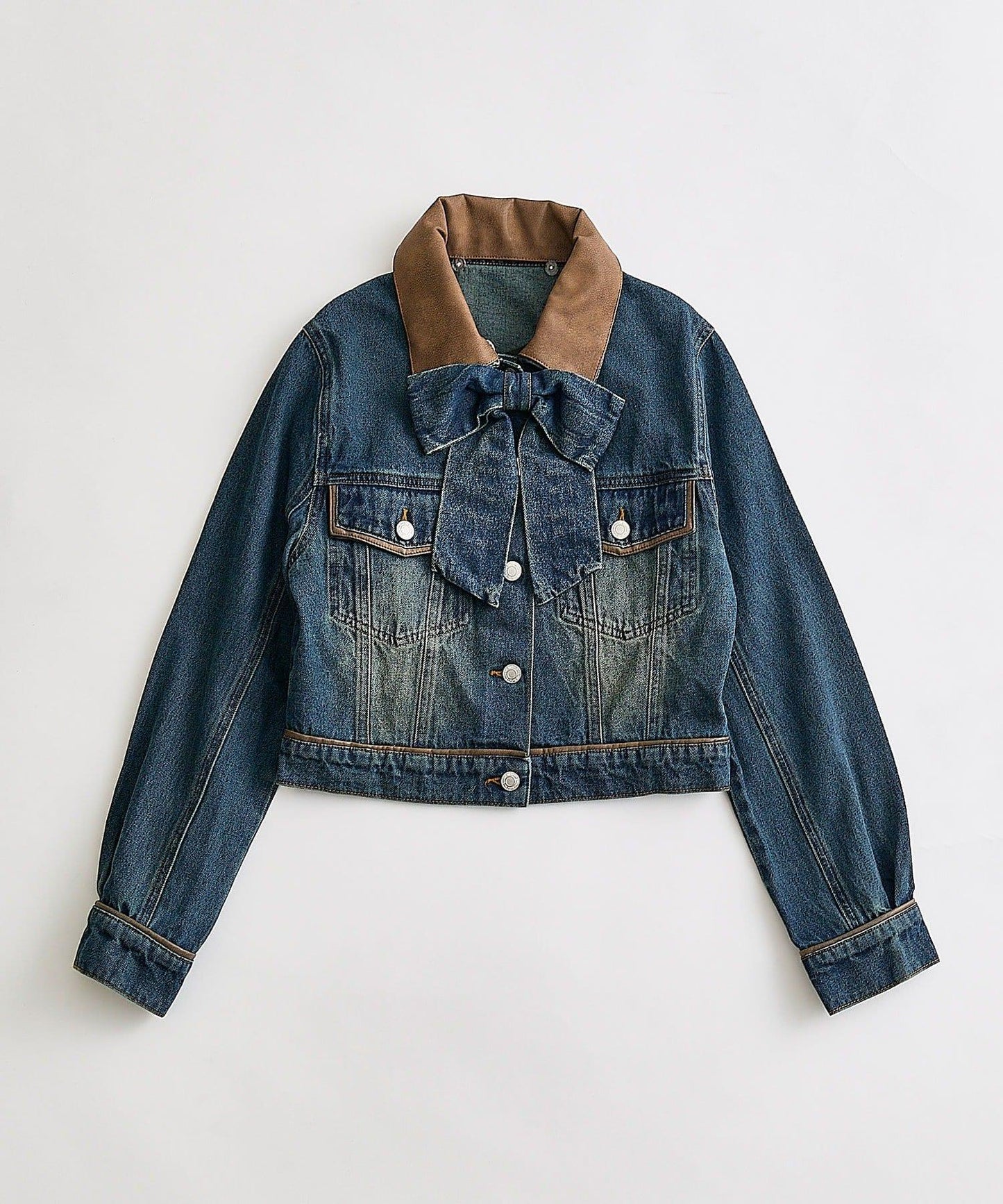 合成皮領牛仔夾克