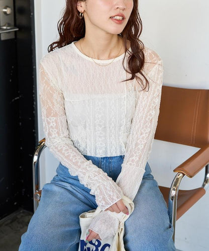 レースパッチワークロングスリーブトップス【限定展開】