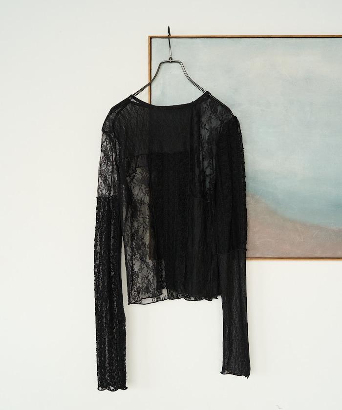レースパッチワークロングスリーブトップス【限定展開】