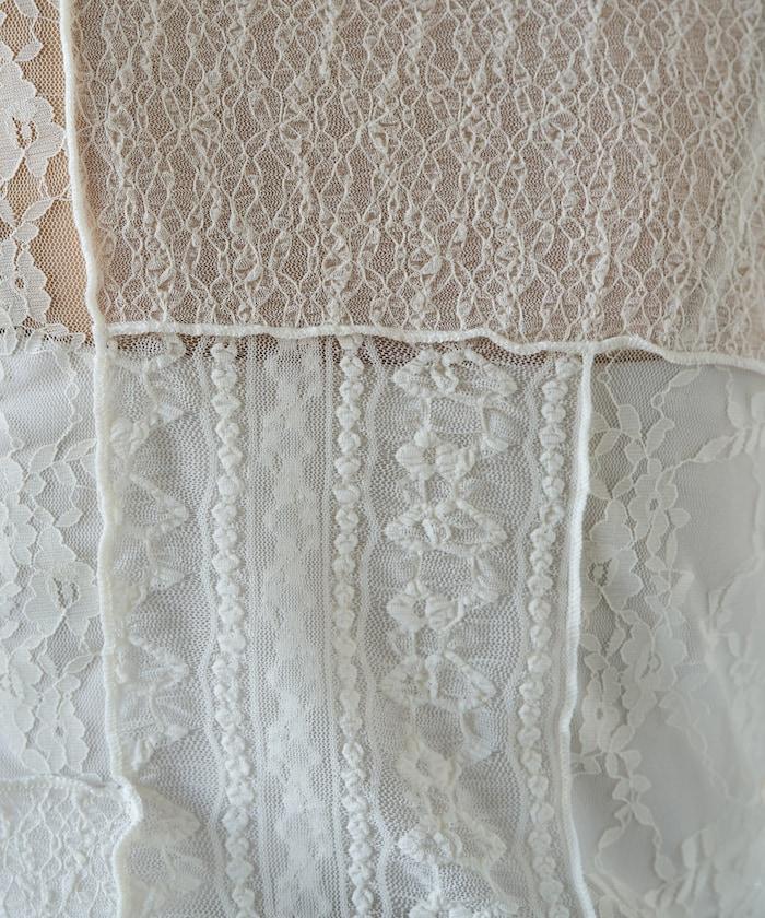 レースパッチワークロングスリーブトップス【限定展開】