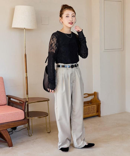 レースパッチワークロングスリーブトップス【限定展開】