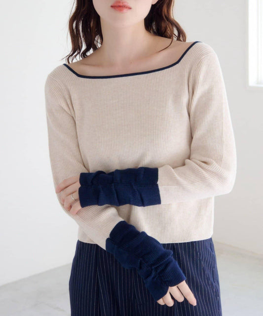 四色可選 前後兩穿 撞色 方領 針織上衣