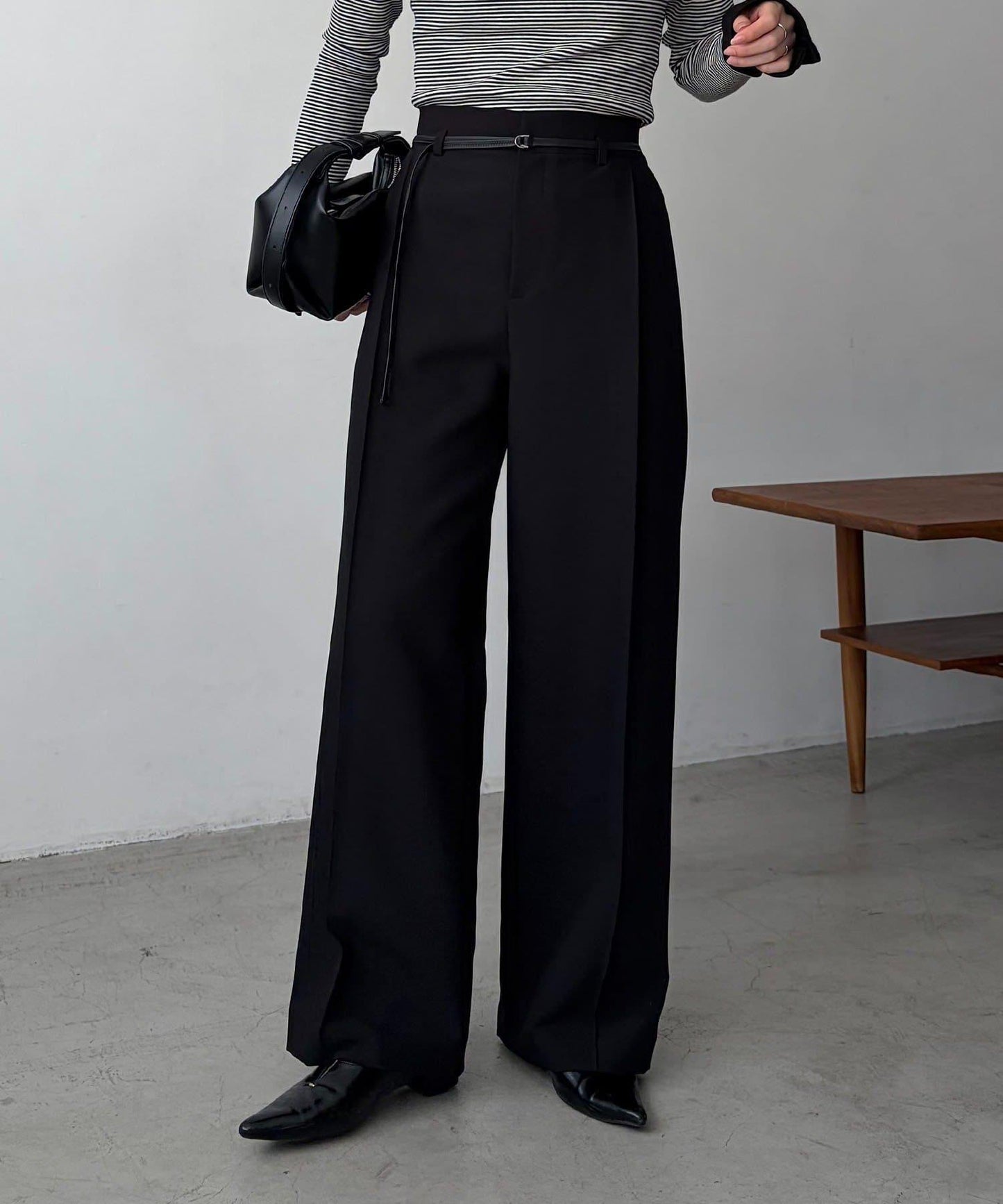 小個子尺碼 弧形褶皺繫帶 褲子