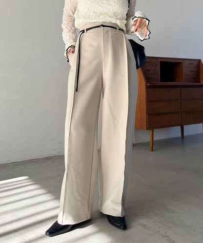 小個子尺碼 弧形褶皺繫帶 褲子