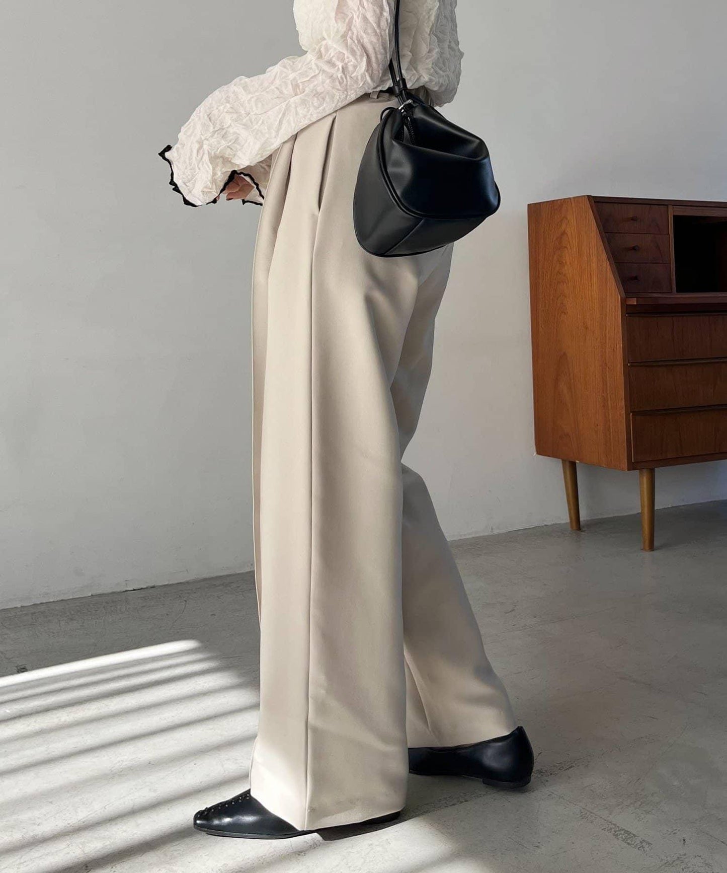 小個子尺碼 弧形褶皺繫帶 褲子