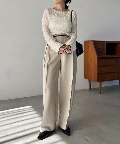 小個子尺碼 弧形褶皺繫帶 褲子