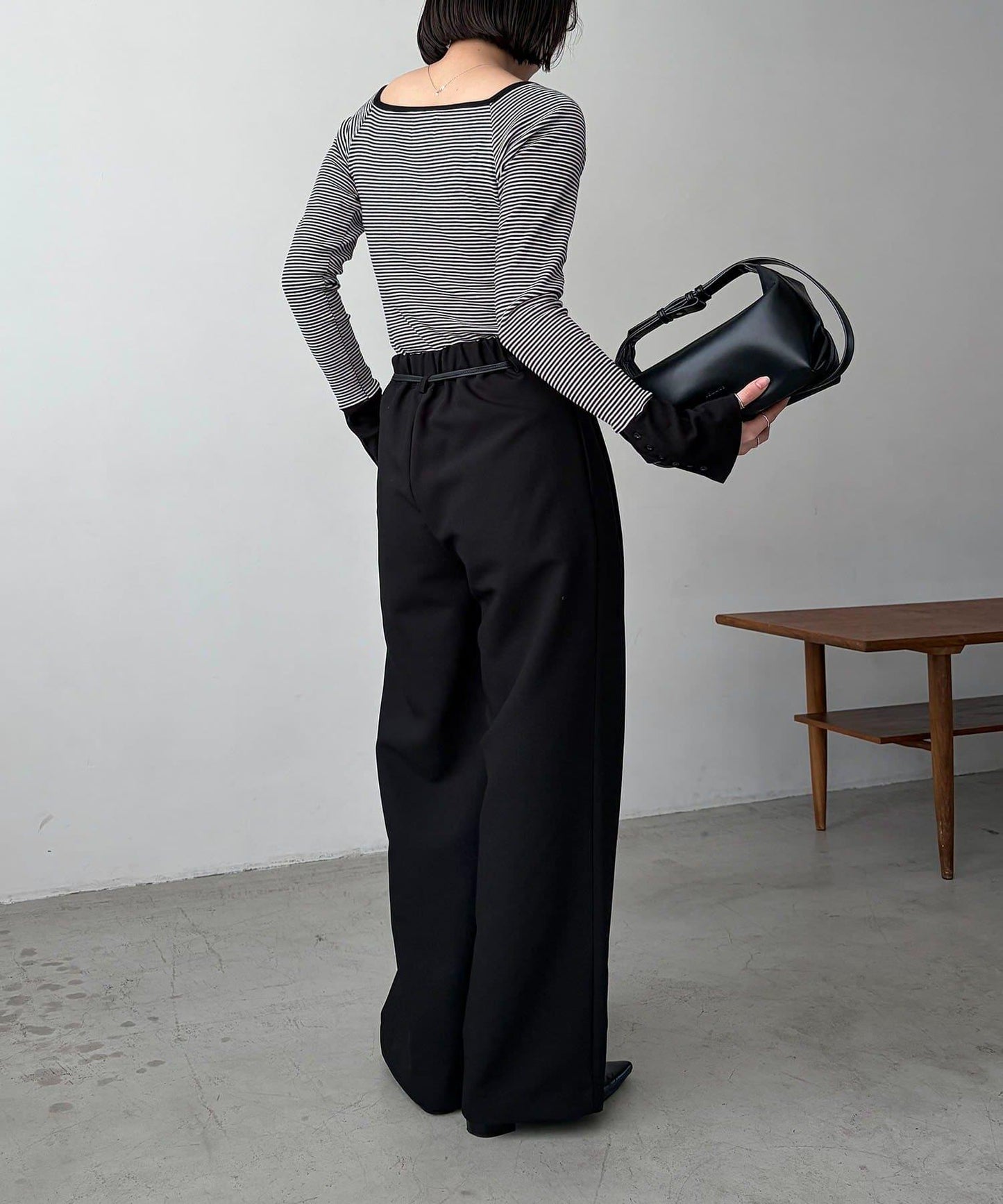 小個子尺碼 弧形褶皺繫帶 褲子